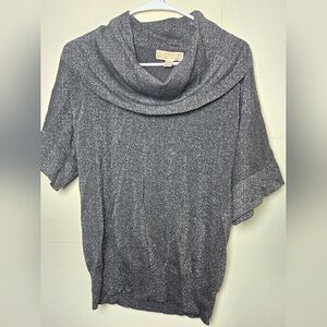 Women's Michael Kors Silver Metallic Cowl Neck 3/4 Sleeve Blouse, Size Medium